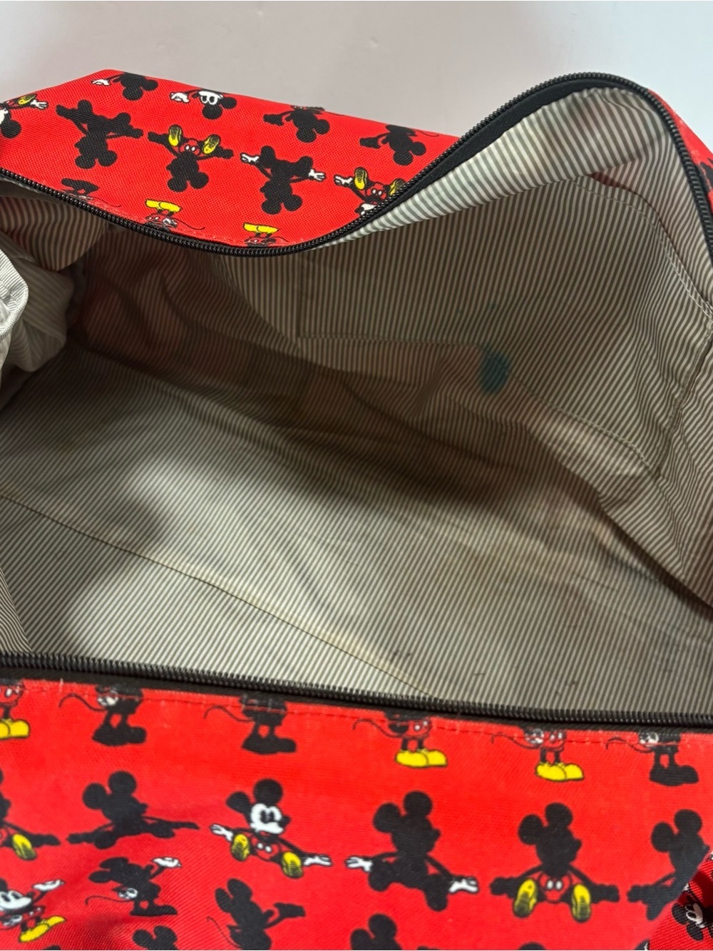 Disney Mickey Mouse Red Loungefly Duffle Bag All Over Mickey Travel 10x20” Read - Picture 10 of 12